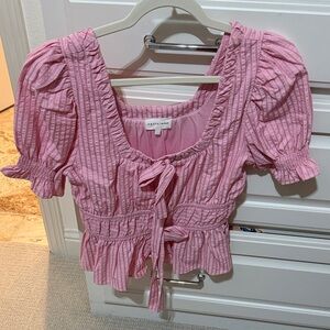 Entro Pink Textured Puff Sleeve Blouse